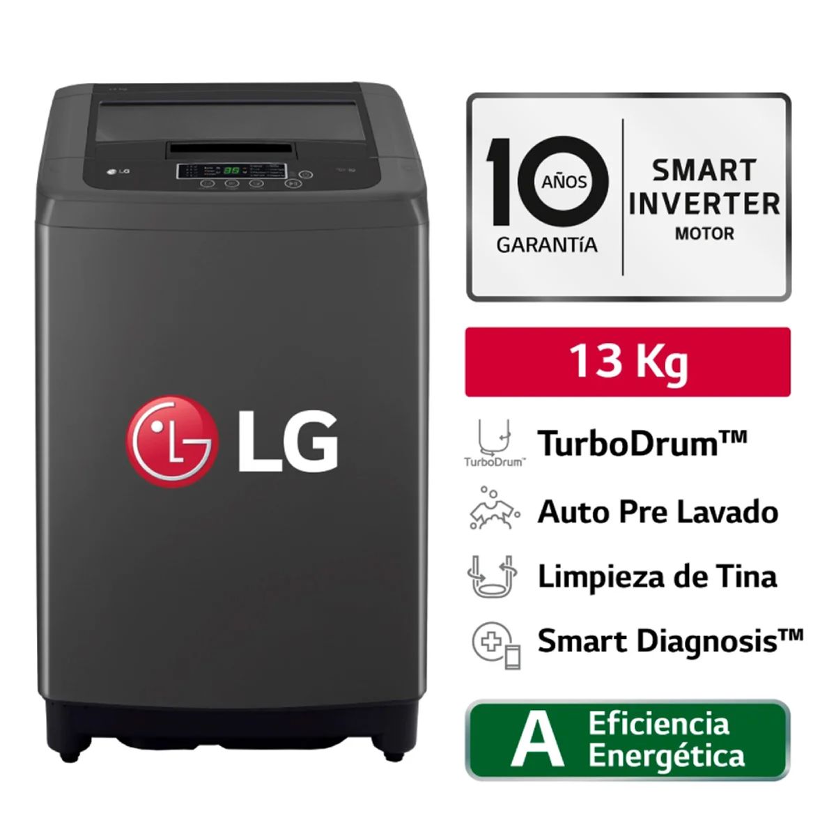 LG - LAVADORA LG CARGA SUPERIOR 13 KG WT13BPBK TURBODRUM NEGRO.