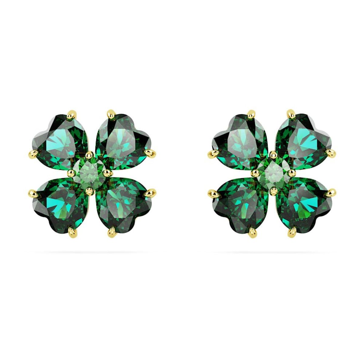 SWAROVSKI - Pendientes Swarovski De Botón Idyllia Trébol Verdes Oro 5666236