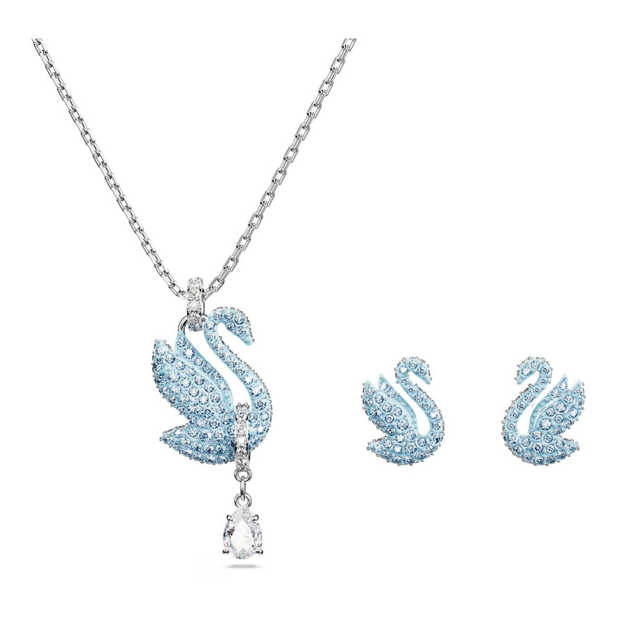 SWAROVSKI - Conjunto Swarovski Iconic Swan Cisne Azul Baño De Rodio 5660597