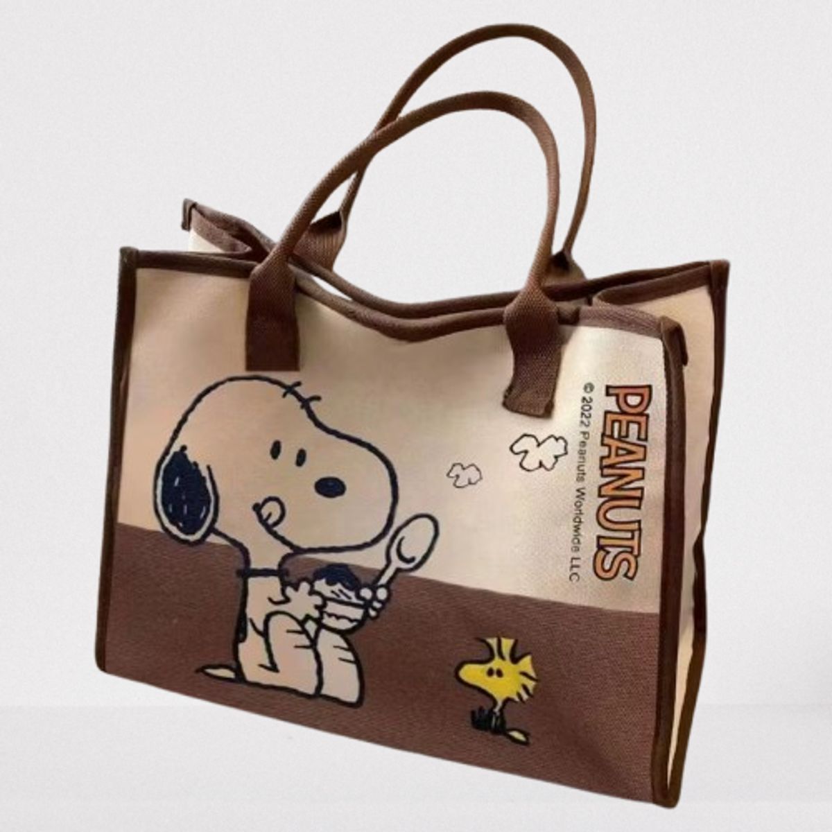 SNOOPY - Bolso Cartera Minimalista Snoopy Chocolate de Lona