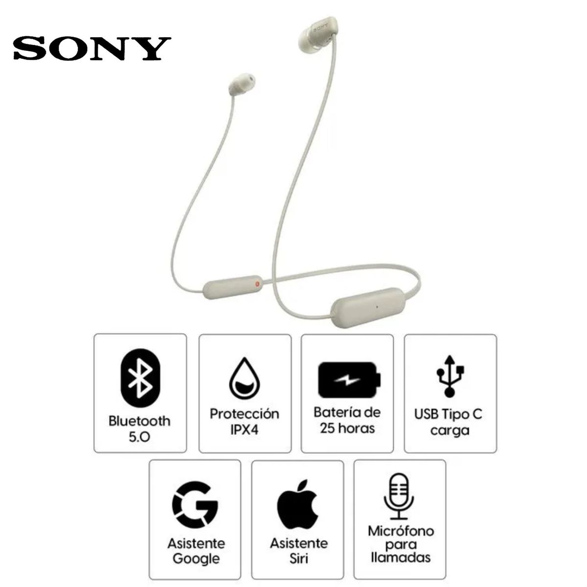 SONY - Audífonos Bluetooth SONY In Ear WI-C100 IPX4 25 Horas - Beige