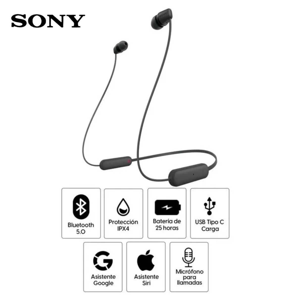 SONY - Audífonos Bluetooth SONY In Ear WI-C100 IPX4 25 Horas - Negro