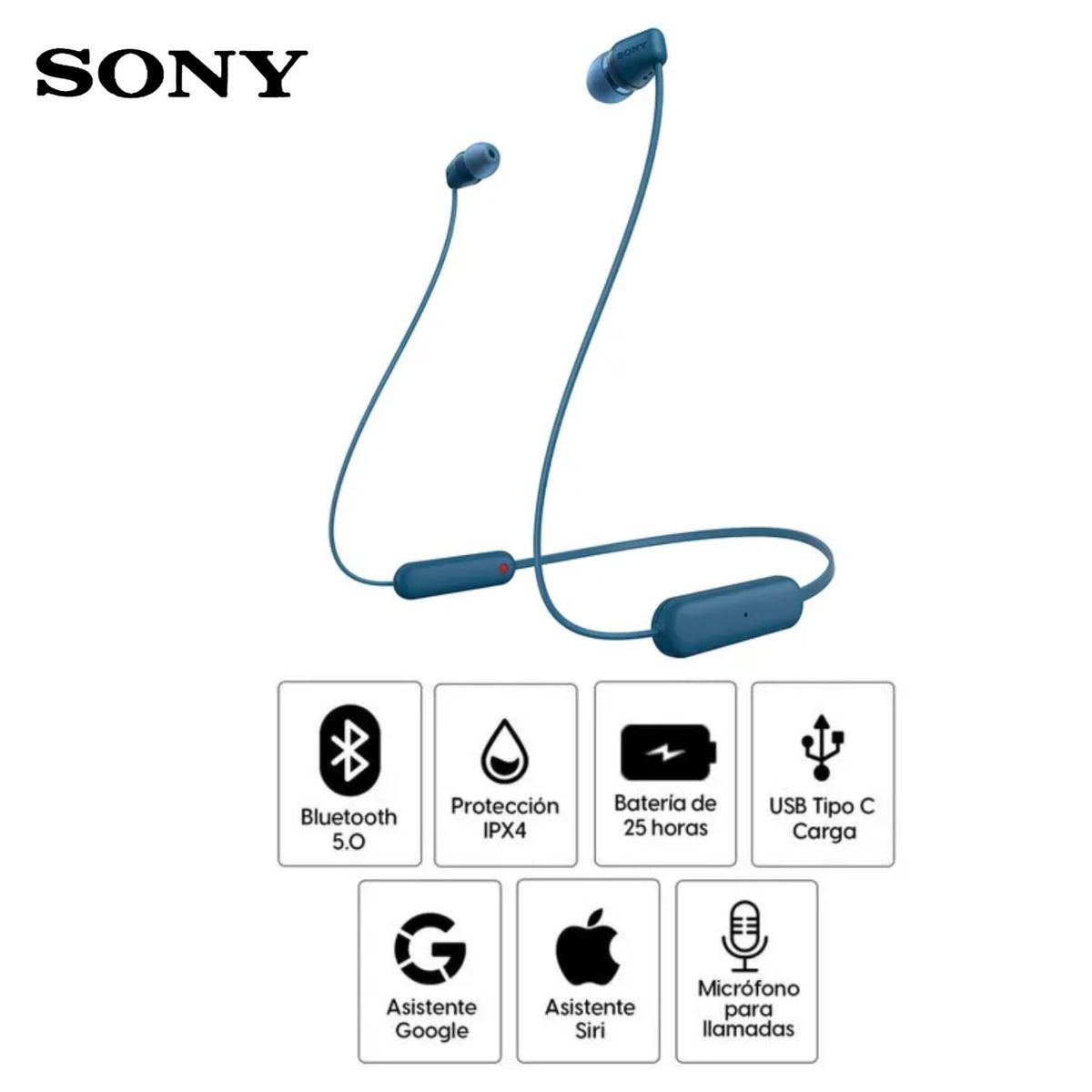 SONY - Audífonos Bluetooth SONY In Ear WI-C100 IPX4 25 Horas - Azul