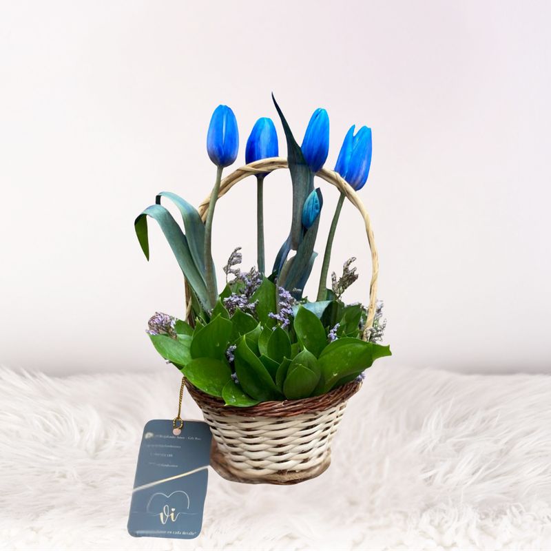 GENERICO - Mini Canasta Deysi - flores azules - Arreglo floral