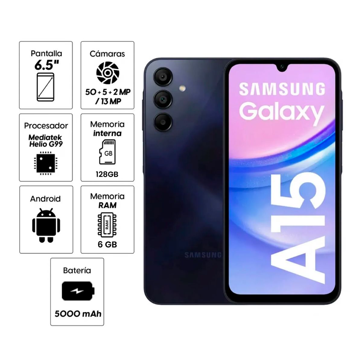 Celular Samsung Galaxy A15 128GB 6GB 50MP Negro, marca SAMSUNG - Foto Principal