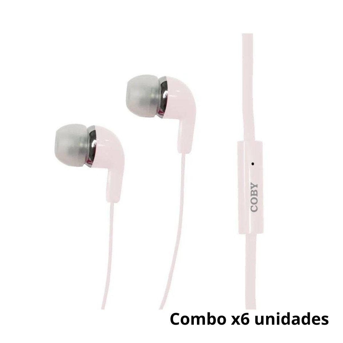 COBY - Audífono Coby PACK x6 Micrófono Incorporado Cable Anti Enredos - BLANCO