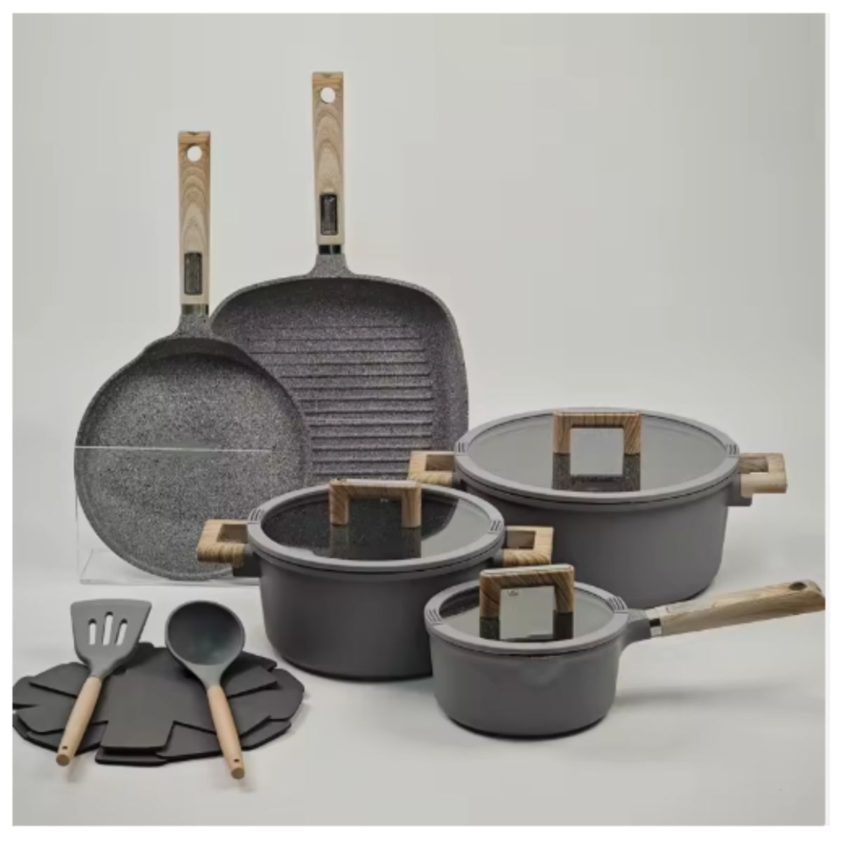 JUEGO DE OLLAS CON UTENSILIOS DE COCINA ROCA VOLCÁNICA, marca GENERICO - Foto Principal