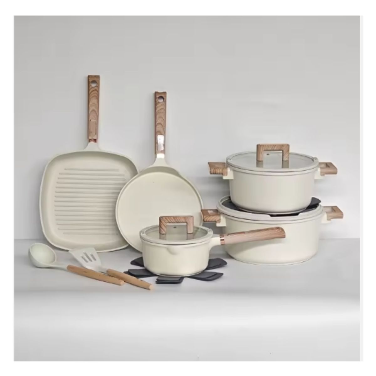 JUEGO DE OLLAS CON UTENSILIOS DE COCINA ROCA VOLCÁNICA, marca GENERICO - Foto 2