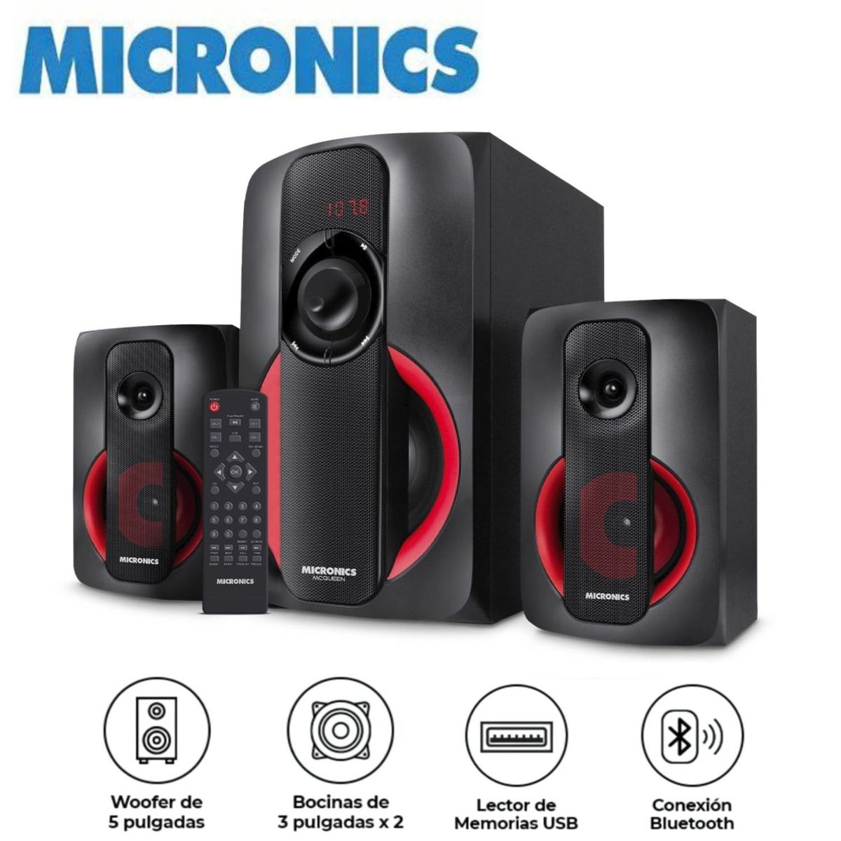 MICRONICS - Parlante Micronics MICS7528BT Mcqueen 2.1 Subwoofer 5" 25W + 8W x 2