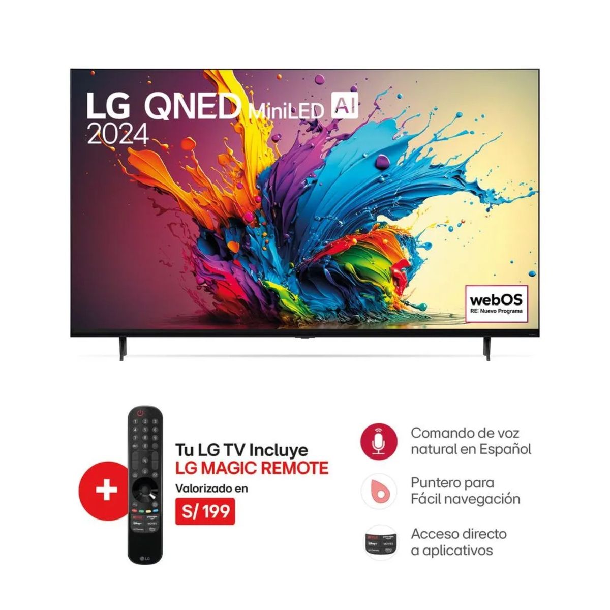 LG - Televisor 65 LG QNED Mini LED 4K ThinQ AI 65QNED90TSA 2024