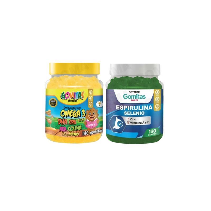 GENERICO - PACK 2 GOMITAS OMEGA 3 NIÑOS + ESPIRULINA ADULTOS 260 UND
