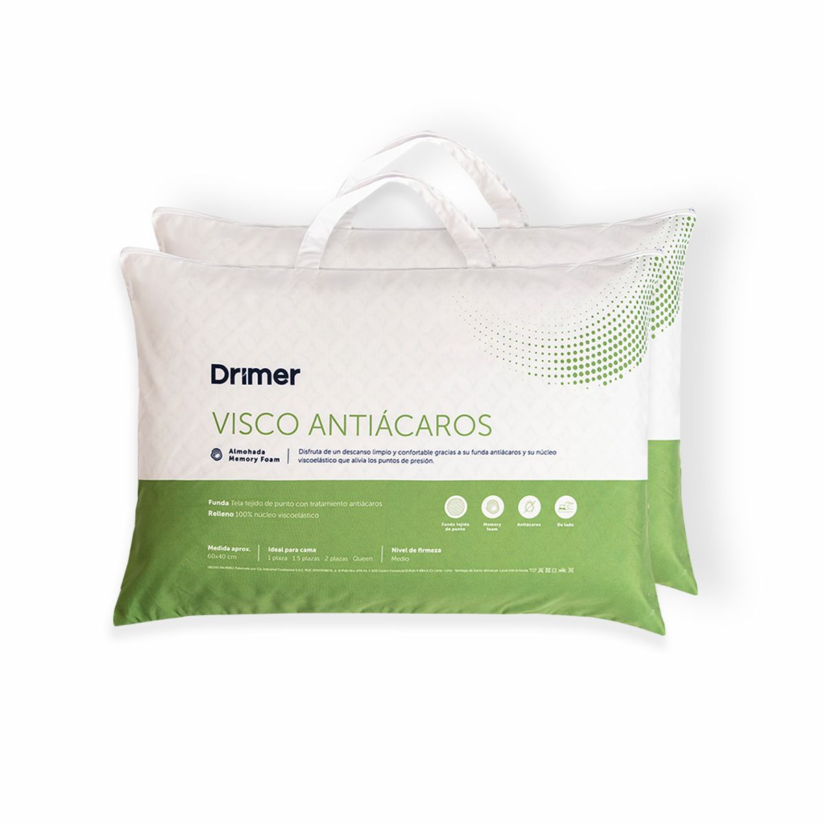 DRIMER - Pack x 2 Almohadas Visco Antiácaros - King (80x40 cm)