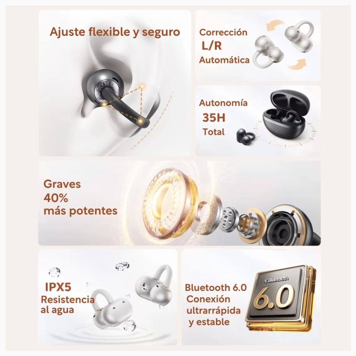Qcy - Auriculares Inalámbricos QCY Crossky C50 Clip-ear Bluetooth 6.0