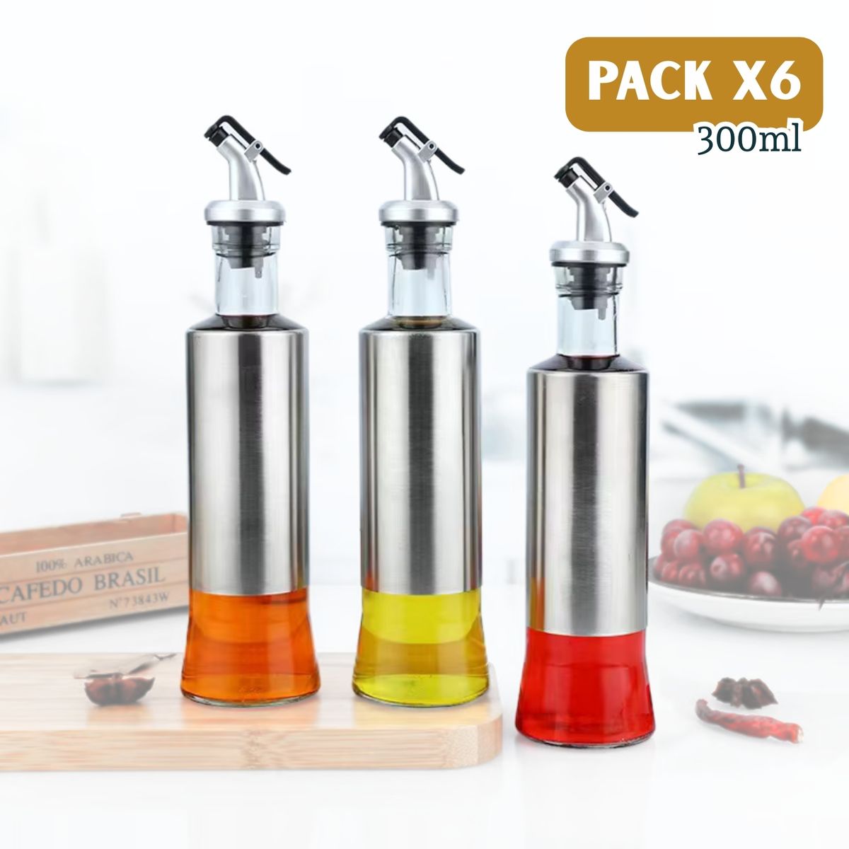 PENTHA - Frascos Aceiteros de Vidrio 300ml Pack x6 Cocina Moderna