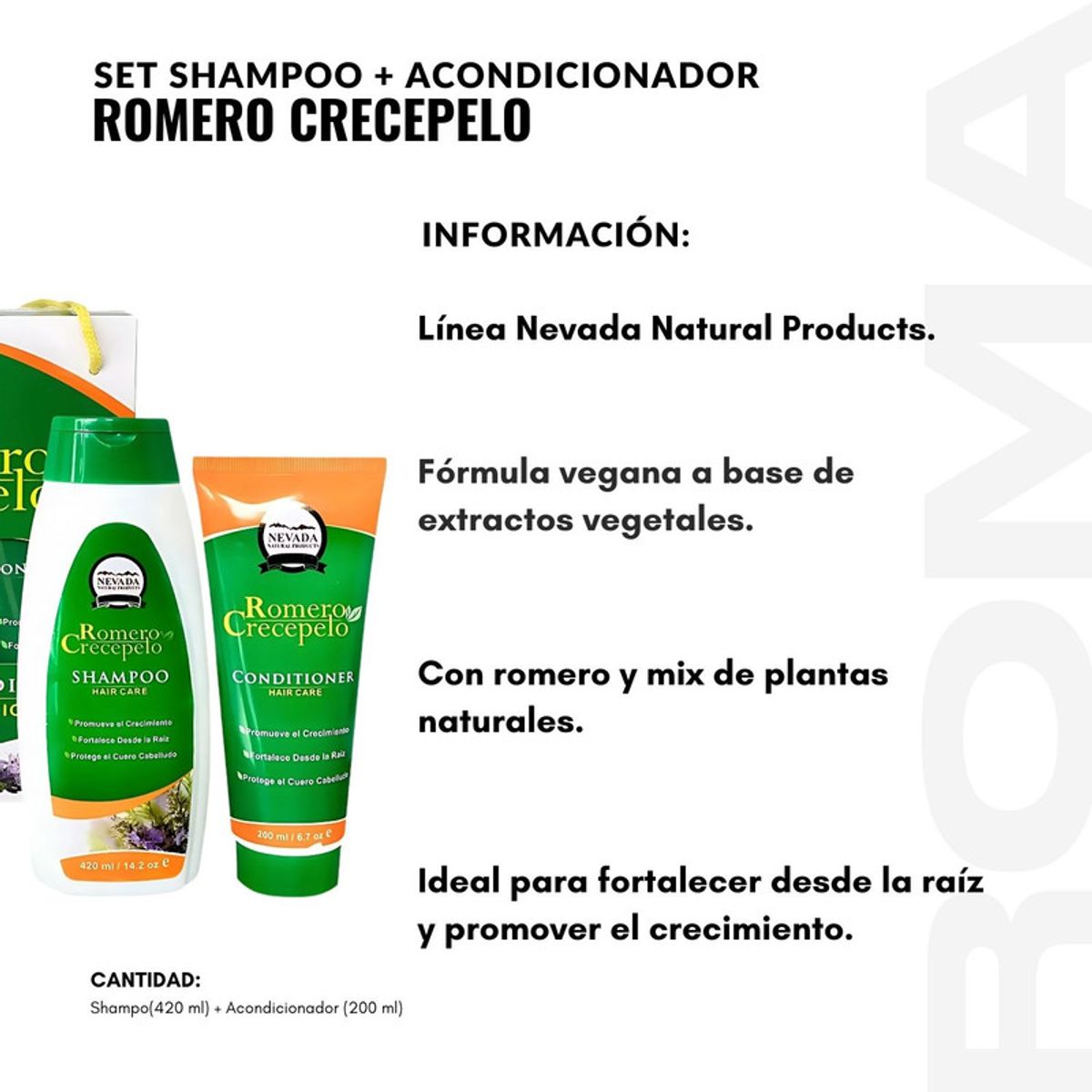 NEVADA NATURAL PRODUCTS - SET SHAMPOO + ACONDICIONADOR ROMERO CRECEPELO NEVADA