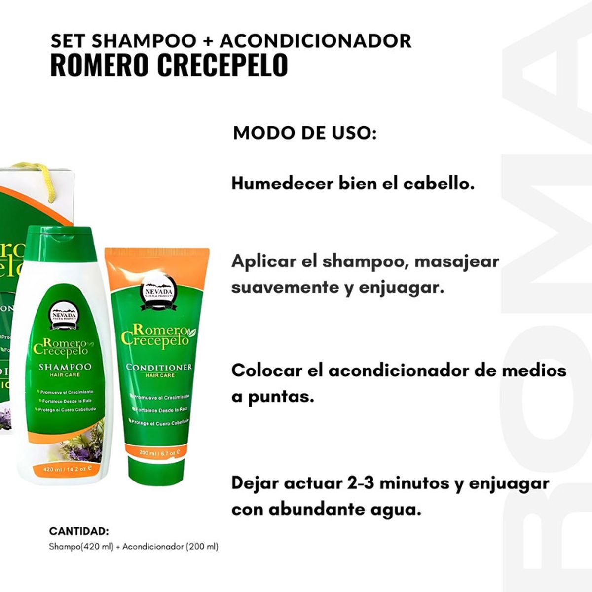 NEVADA NATURAL PRODUCTS - SET SHAMPOO + ACONDICIONADOR ROMERO CRECEPELO NEVADA
