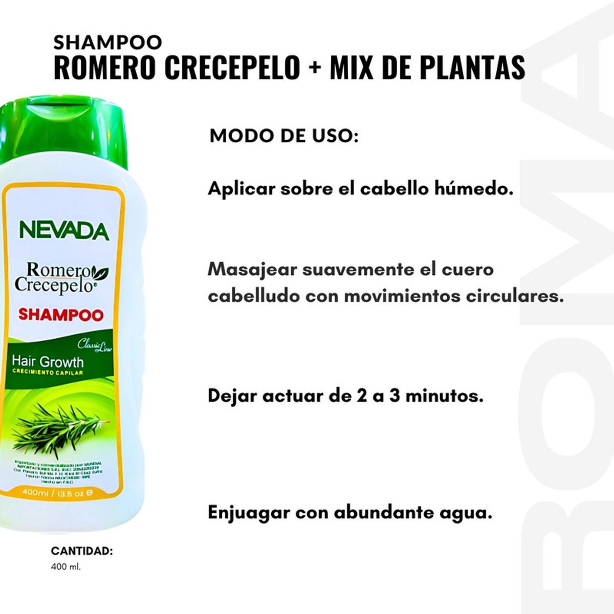 NEVADA NATURAL PRODUCTS - PACK 3 SHAMPOO ROMERO CRECEPELO + MIX DE PLANTAS 400ML NEVADA