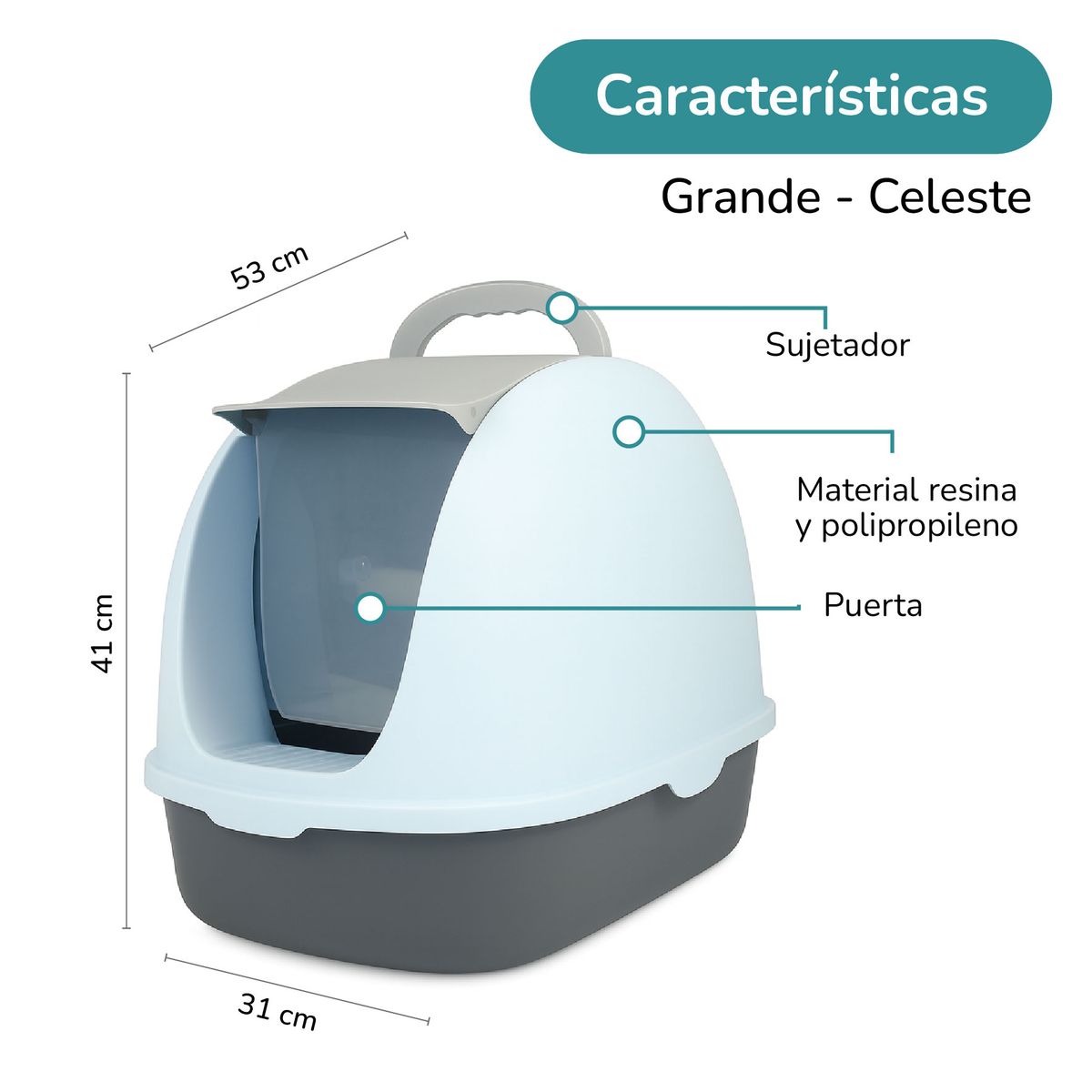 CAT OH - Arenero para Gato cerrado tipo Iglu - Celeste