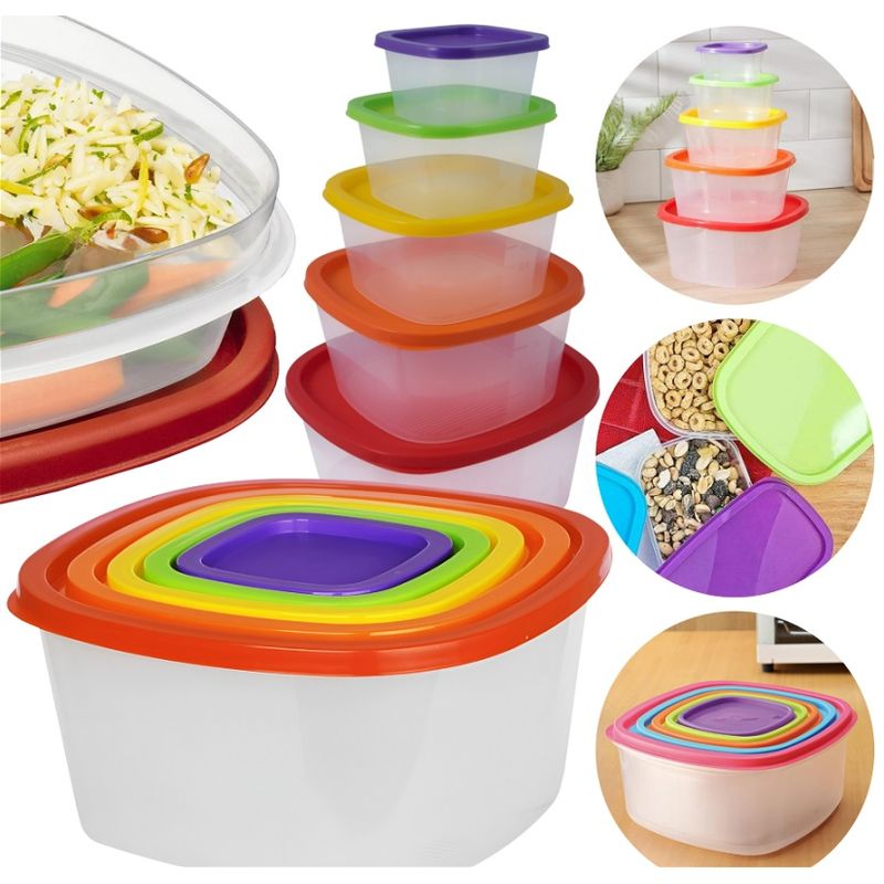 GENERICO - SET TAPERS RECIPIENTES PLÁSTICOS HERMETICOS TAPAS DE COLORES 5 UNID.