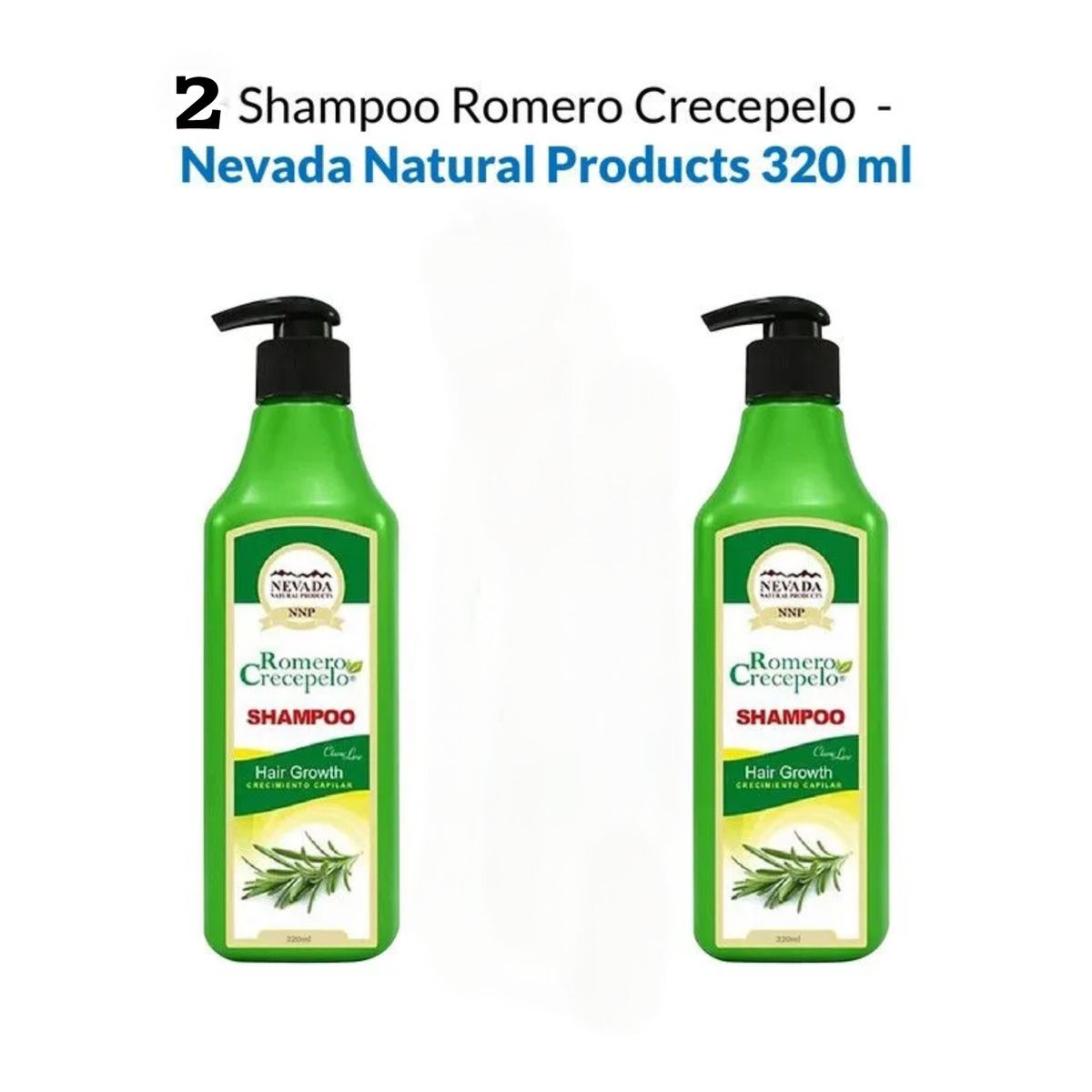 NEVADA NATURAL PRODUCTS - Shampoo Romero Crecepelo  pack de 2 de 320 ml.