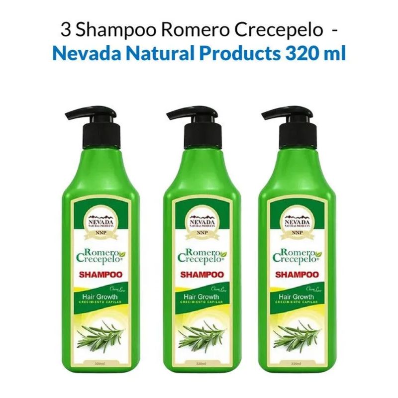 NEVADA NATURAL PRODUCTS - Shampoo Romero Crecepelo  pack de 3 de 320 ml.