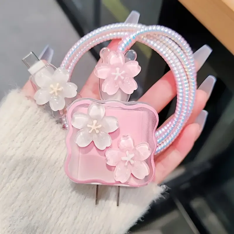 GENERICO - CASE PROTECTOR DE CARGADOR DE IPHONE DE FLORES HAWAIANAS