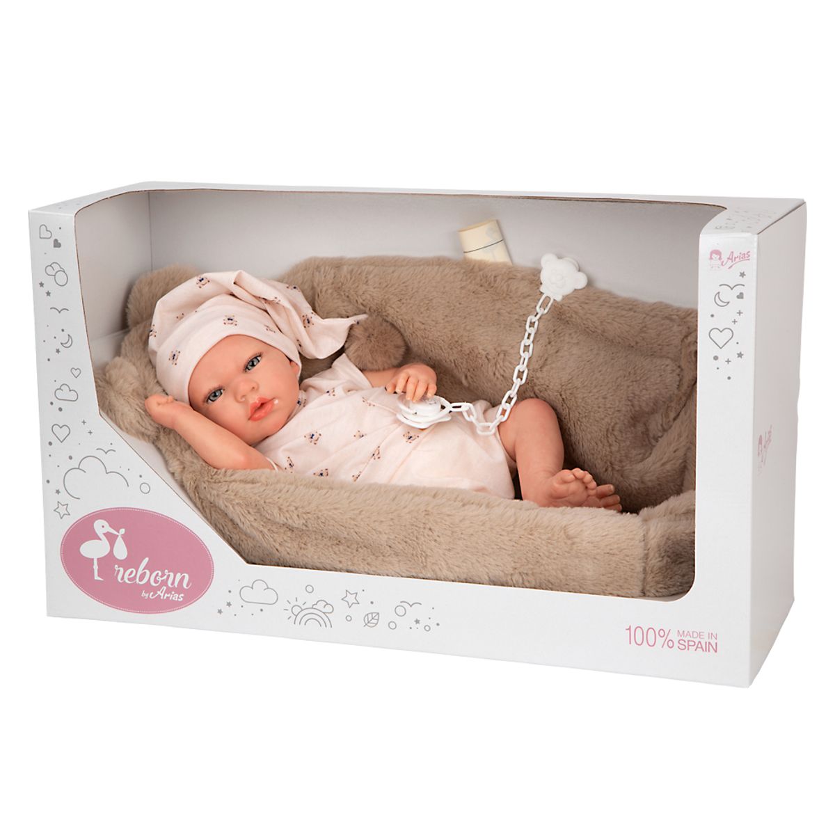 MUÑECAS REBORN - Muñeca Reborn 40 cm Lidia Beige con Cuna - Arias 98189