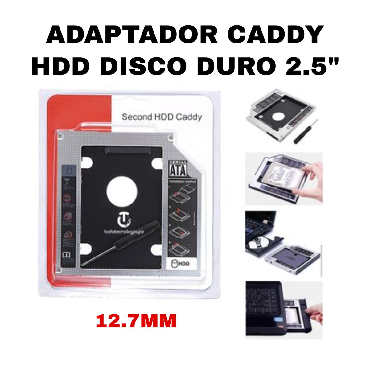 GENERICO - ADAPTADOR CADDY SATA 2.5 12.7MM PARA LAPTOP