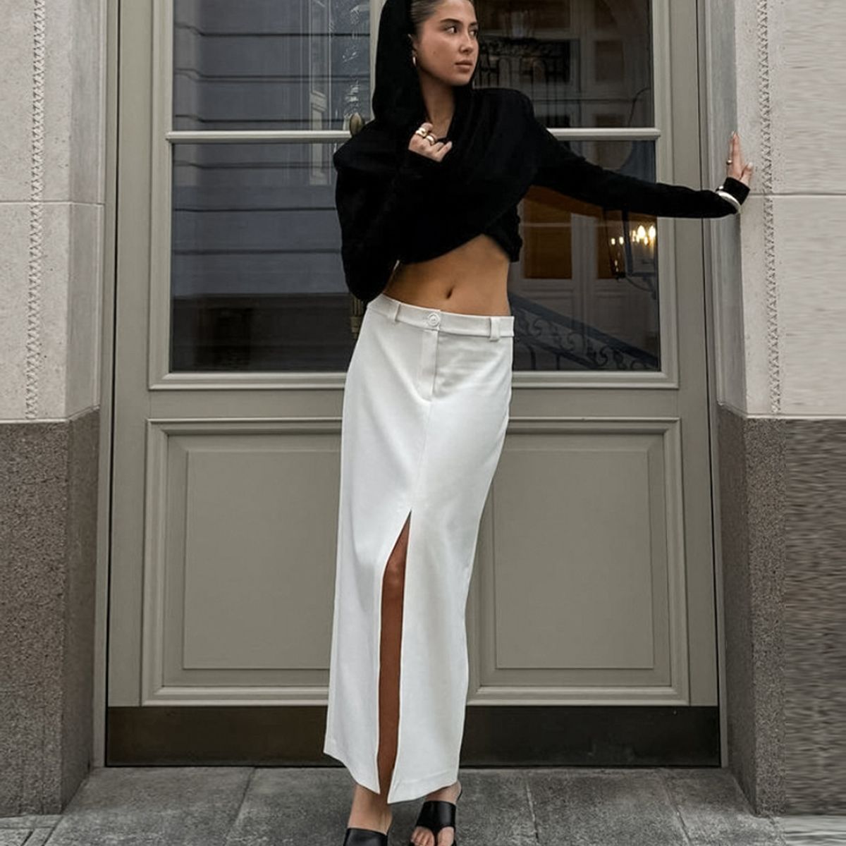 TIOZONEY - Falda larga con estampado para mujer - Blanco