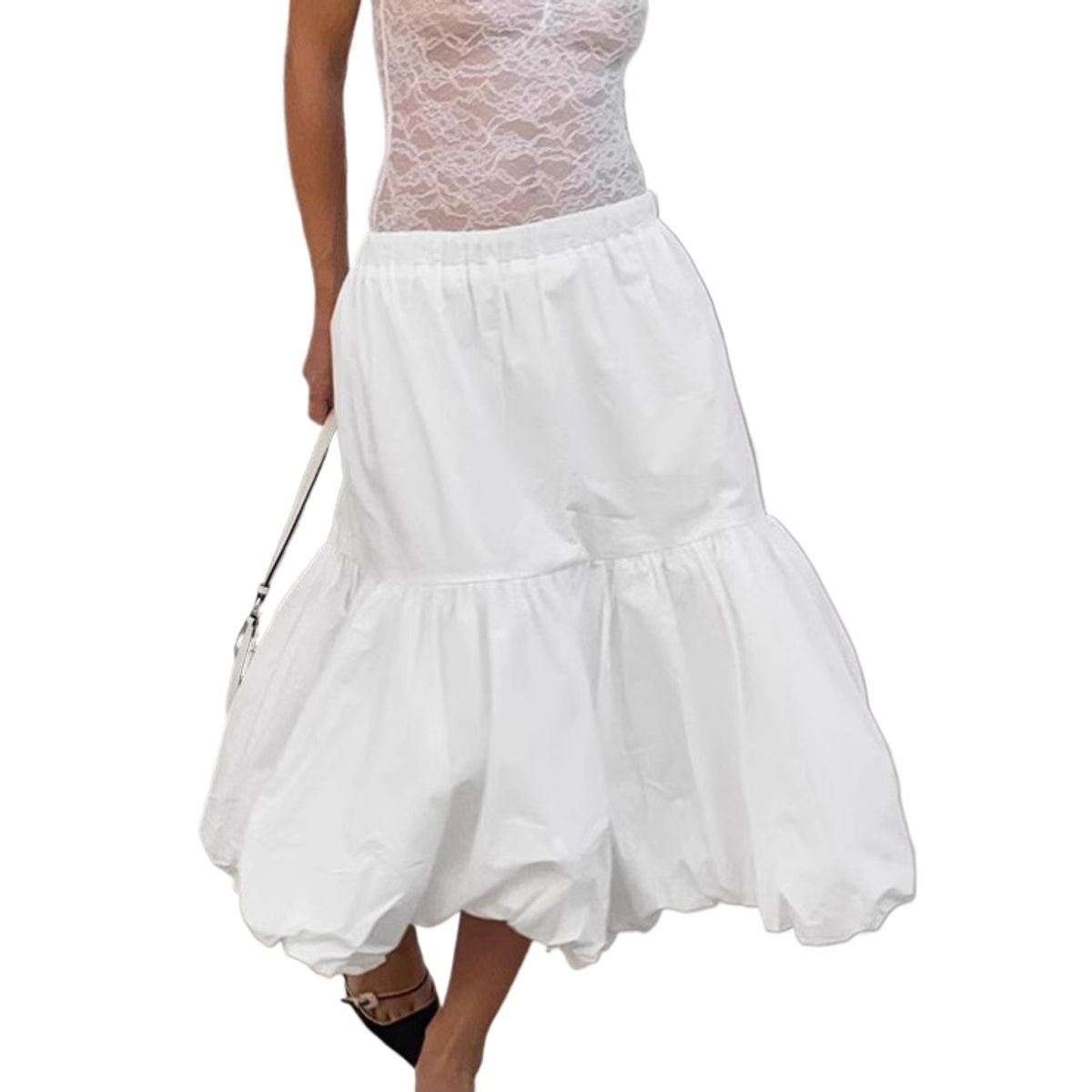 TIOZONEY - Falda larga con estampado para mujer - Blanco