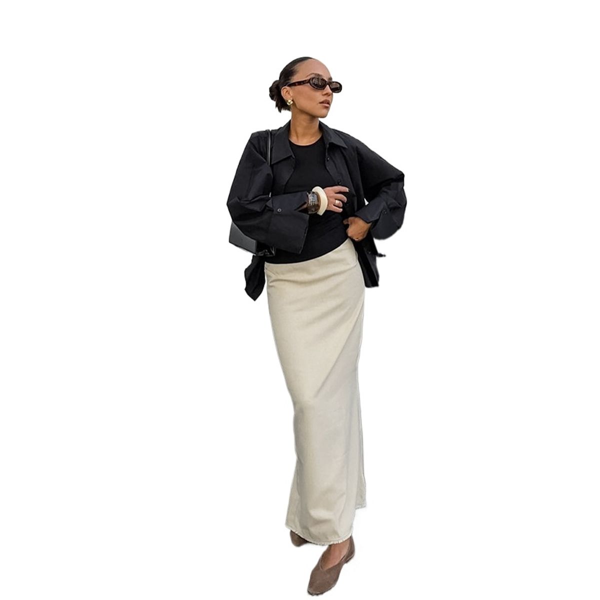 TIOZONEY - Falda larga con estampado para mujer - Blanco