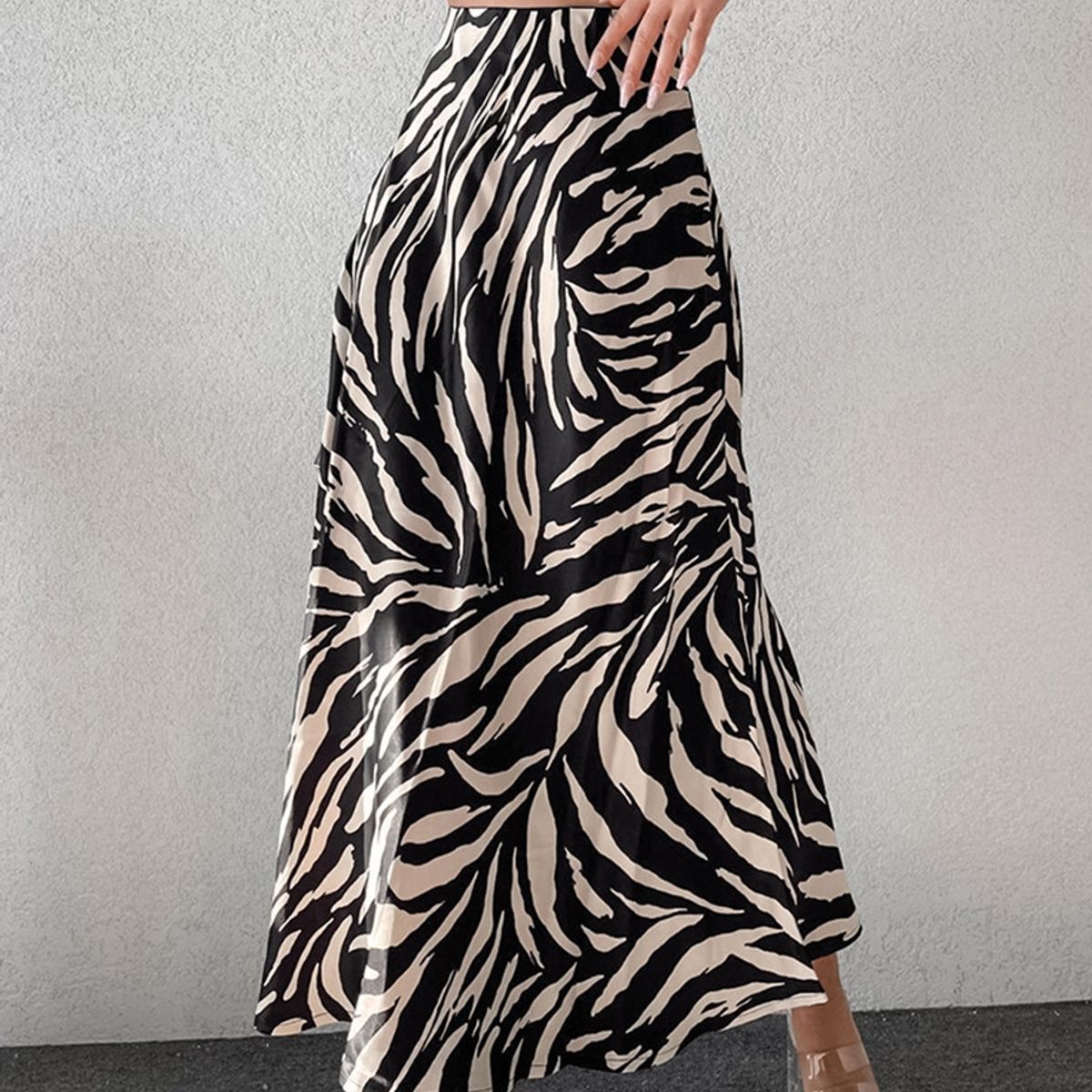 TIOZONEY - Falda larga con estampado para mujer - Negro