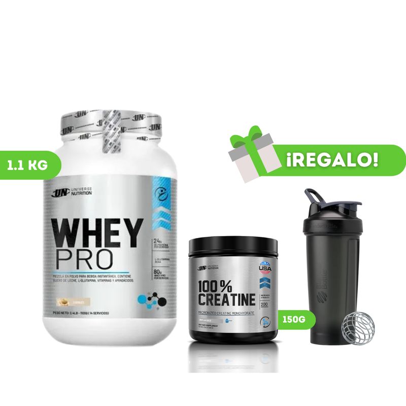 UNIVERSE NUTRITION - PROTEÍNA WHEY PRO 1KG COOKIES + CREATINA UN 150G + SHAKER