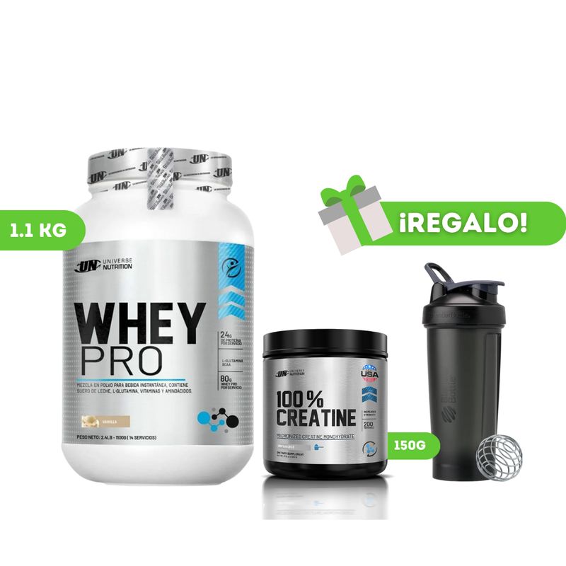 UNIVERSE NUTRITION - PROTEÍNA WHEY PRO 1KG VAINILLA+ CREATINA UN 150G + SHAKER