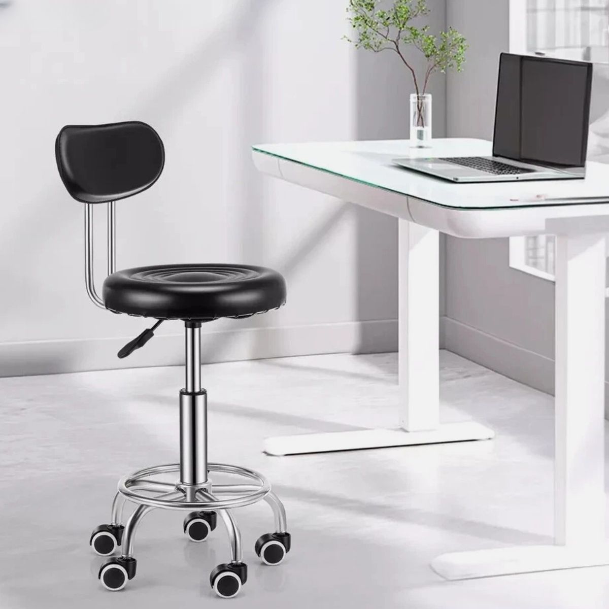 GENERICO - SILLA GIRATORIO CON RESPALDAR BASE DE ACERO INOXIDABLE