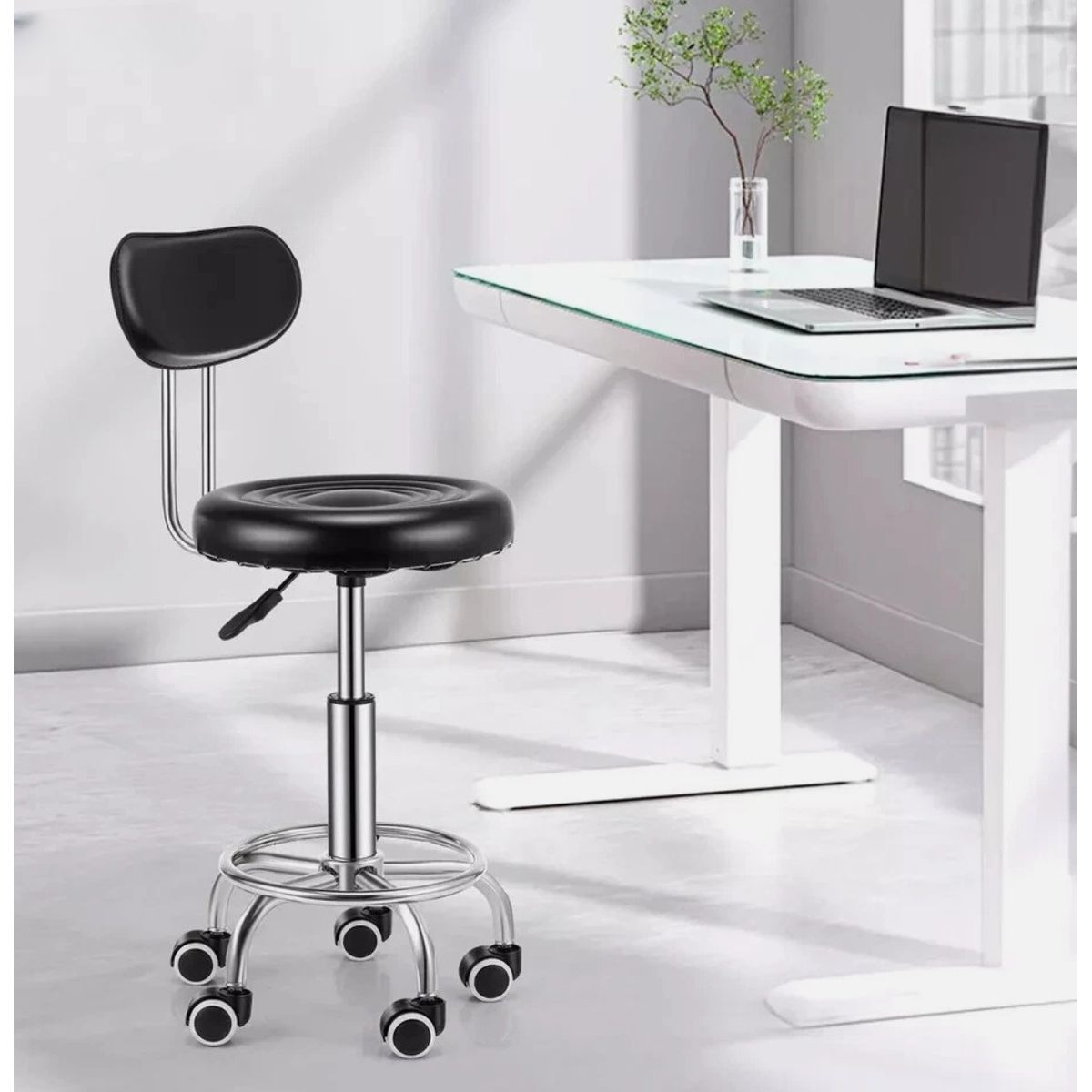 GENERICO - SILLA GIRATORIO CON RESPALDAR BASE DE ACERO INOXIDABLE