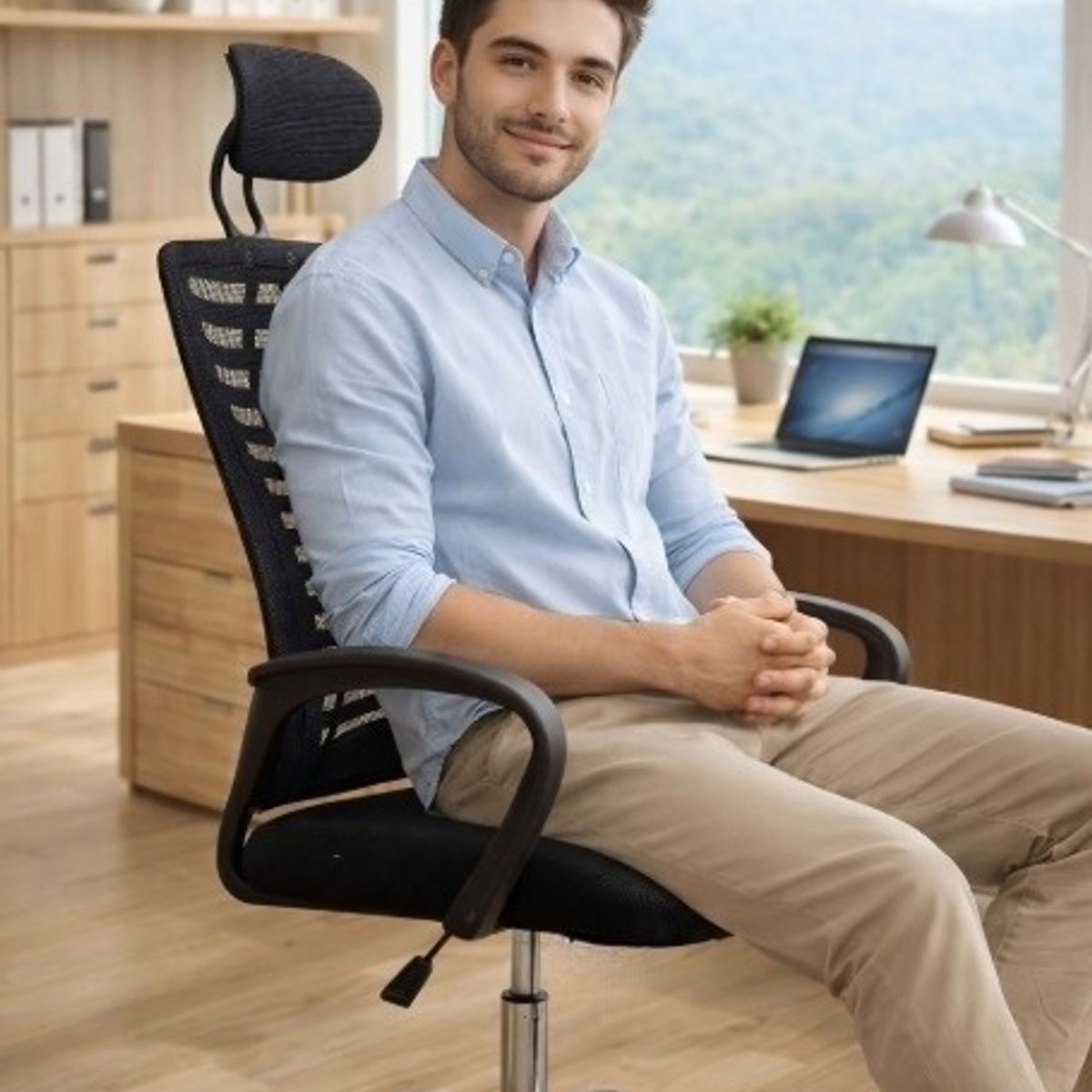 GENERICO - SILLA OFICINA ESCRITORIO ERGONÓMICA CABECERA REGULABLE BASE DE METAL