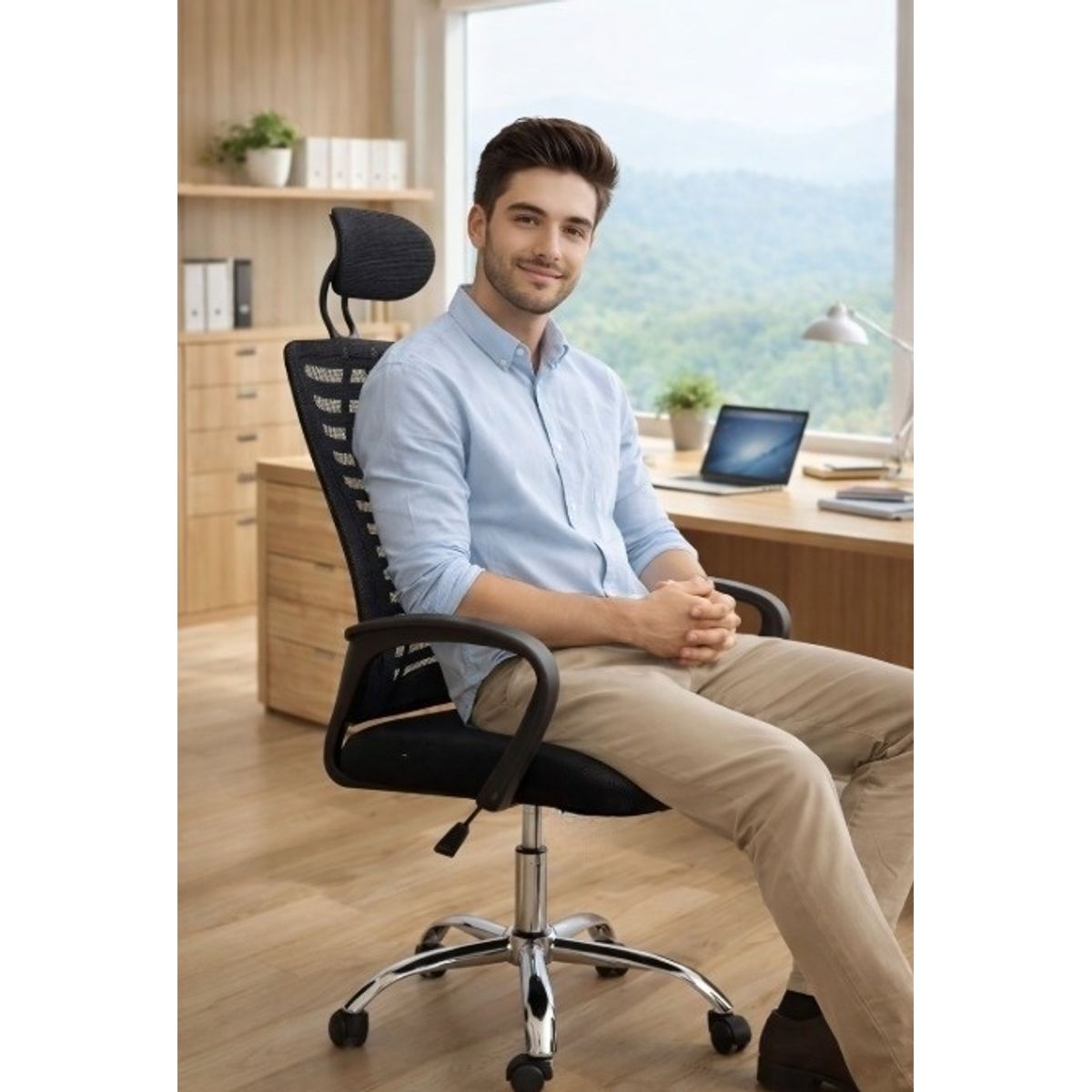 GENERICO - SILLA OFICINA ESCRITORIO ERGONÓMICA CABECERA REGULABLE BASE DE METAL