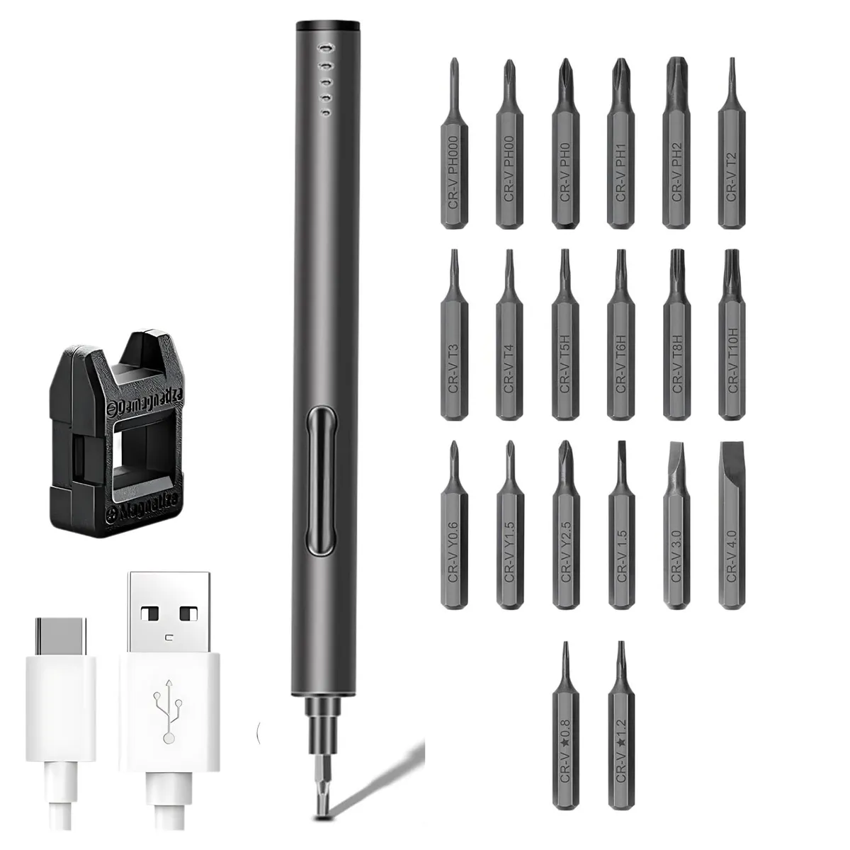 OEM - Kit Atornillador Profesional Recargable con Magnetizador y 20 Piezas Intercambiables