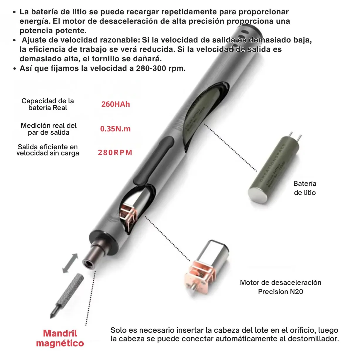 OEM - Kit Atornillador Profesional Recargable con Magnetizador y 20 Piezas Intercambiables