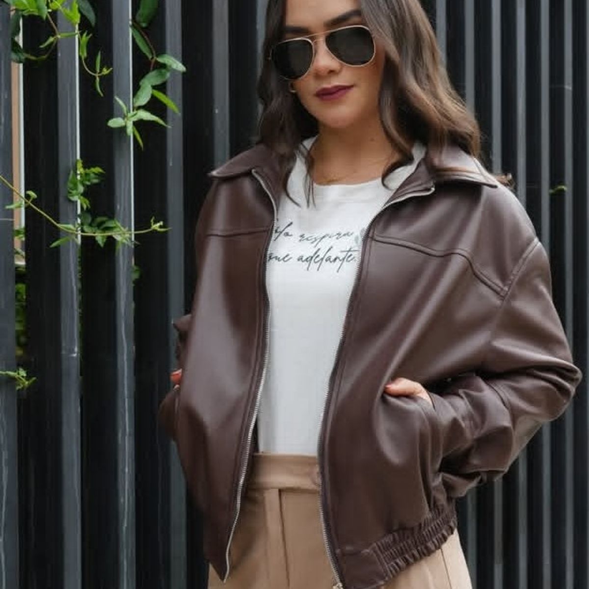 GENERICO - CASACA MARRON OVERSIZE BOMBER PARA MUJER
