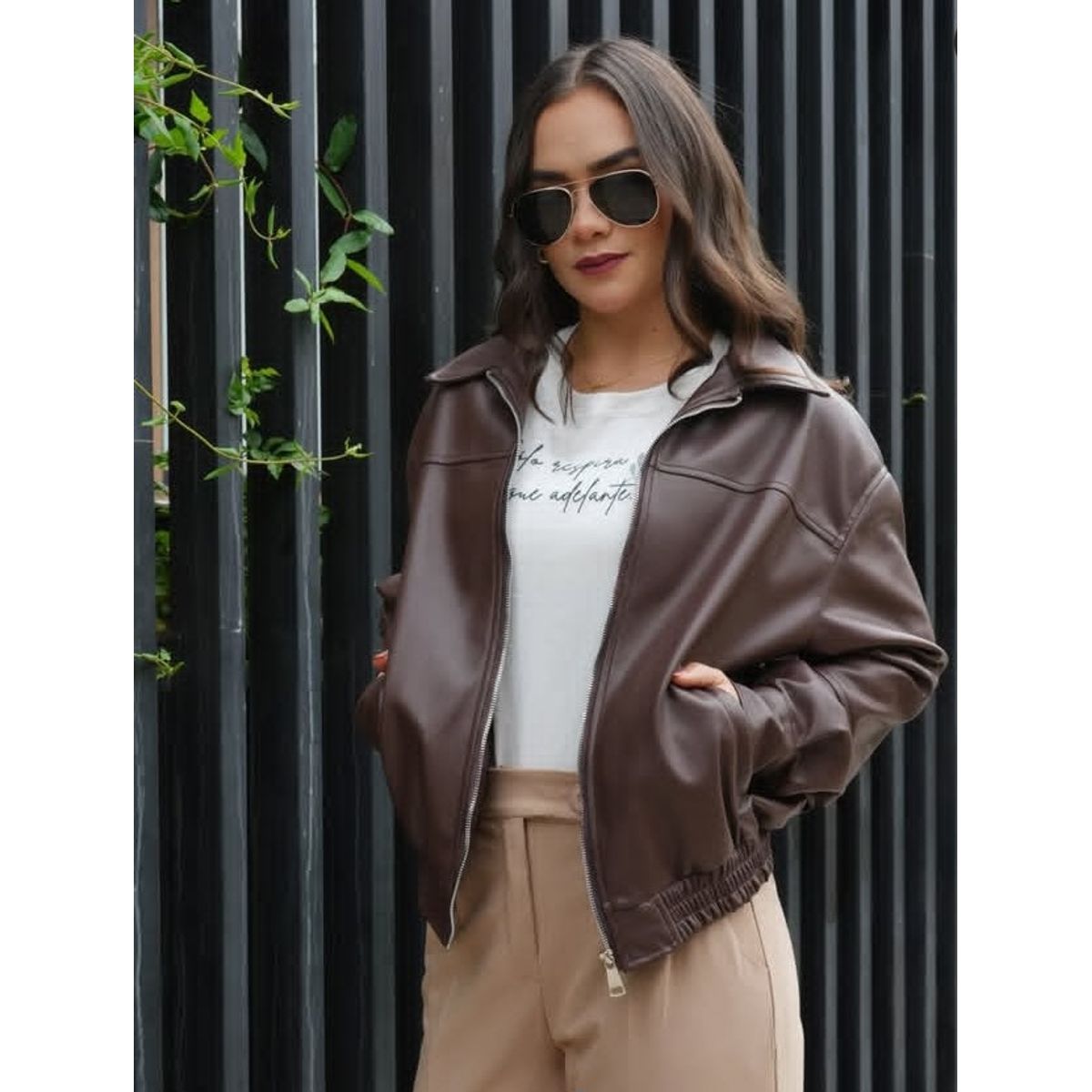 GENERICO - CASACA MARRON OVERSIZE BOMBER PARA MUJER