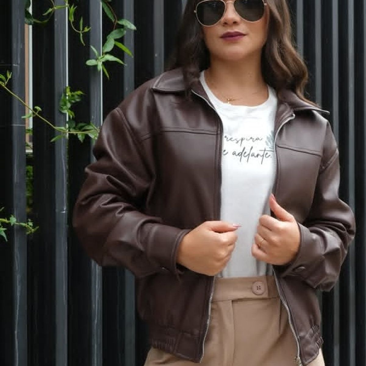 GENERICO - CASACA MARRON OVERSIZE BOMBER PARA MUJER