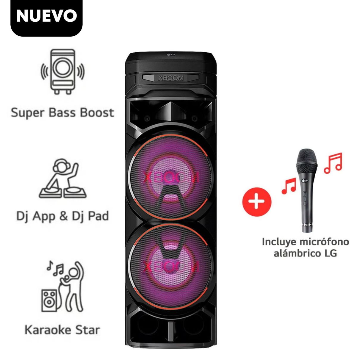 LG - Torre de Sonido LG XBOOM con Bluetooth y Karaoke Star RNC9 + Microfono