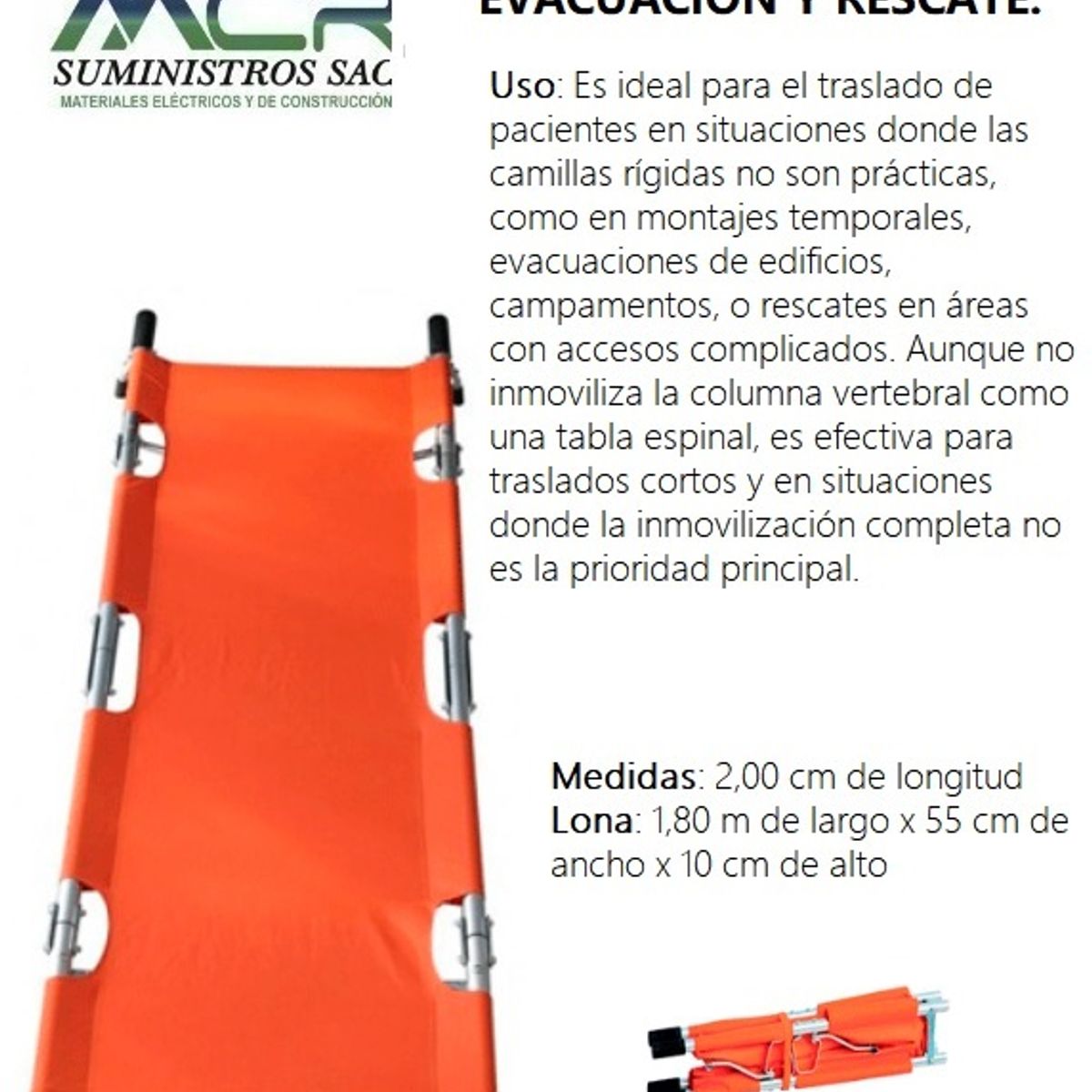 GENERICO - CAMILLA DE RESCATE PLEGABLE MATERIAL LONA Y ESTRUCTURA METALICA