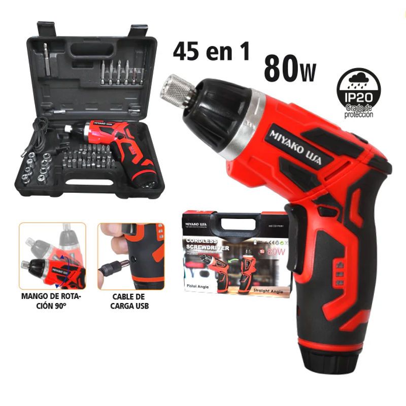 GENERICO - DESTORNILLADOR INALÁMBRICO CON PERILLEROS 45 EN 1 MIYAKO CSD-P45N1