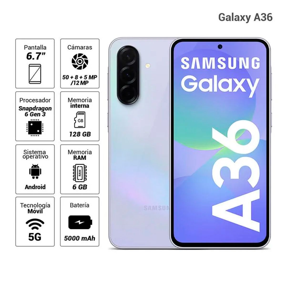 SAMSUNG - Galaxy A36 5G 128GB 6GB RAM LILA
