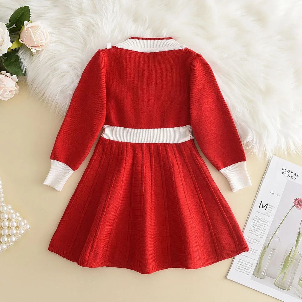 GENERICO - Vestido de Niña Tejido Rojo Otoño-Invierno Estilo Chompa