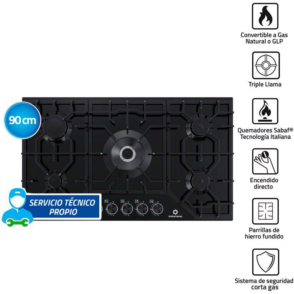 INDURAMA - Encimera Indurama 5 quemadores a gas EGASI-905CGNE Negro