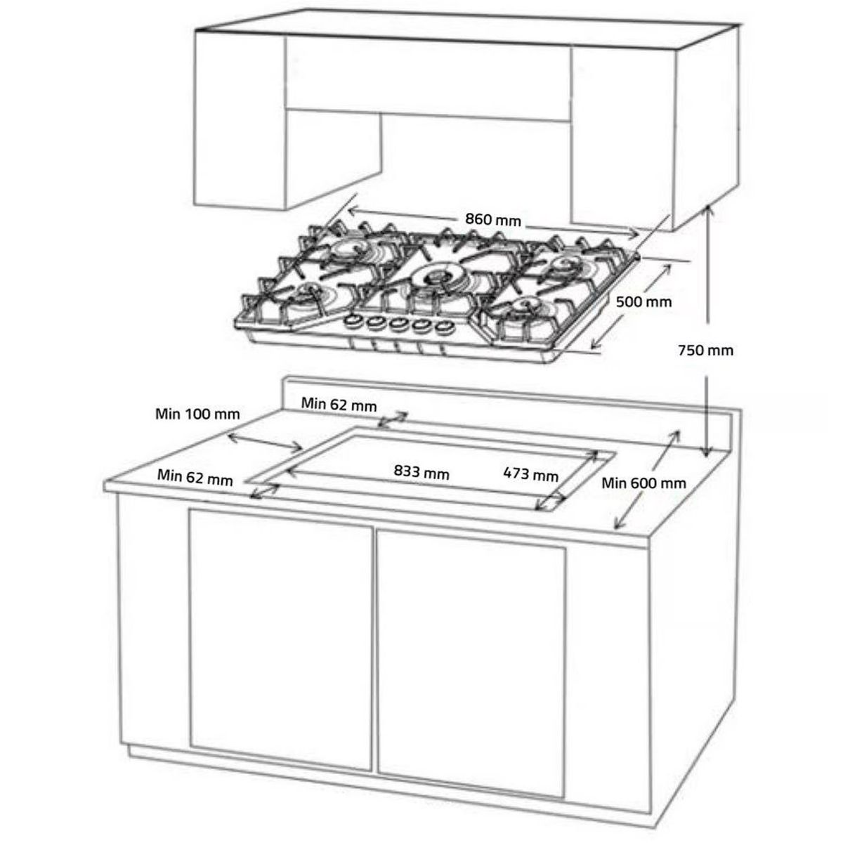 INDURAMA - Encimera Indurama 5 quemadores a gas EGASI-905CGNE Negro